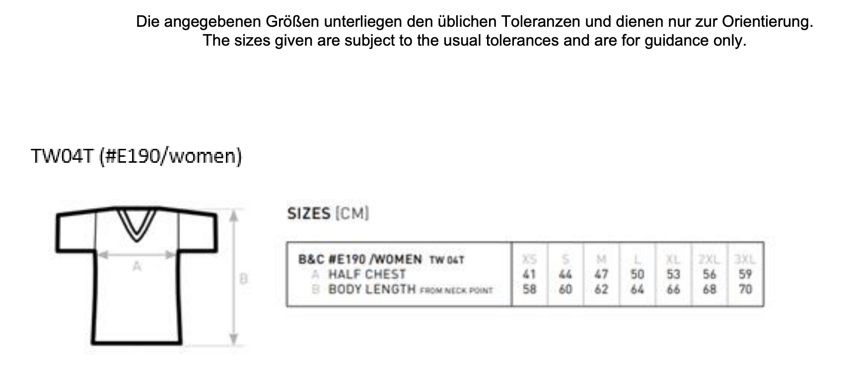 Größentabelle